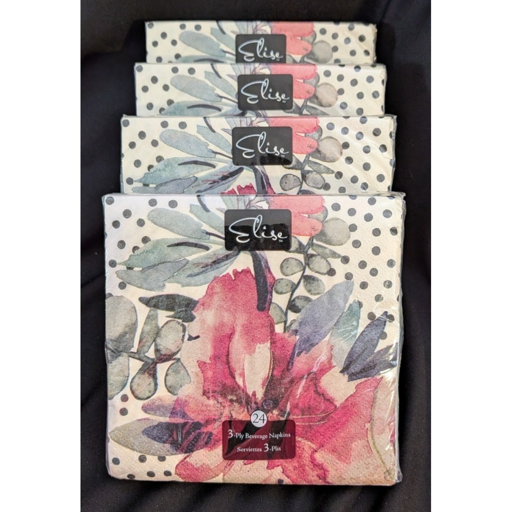 LOT OF 4 SETS Elise Floral Collage Napkins Cocktail, Guest Towl & Dinner Napkin - Picture 4 of 12